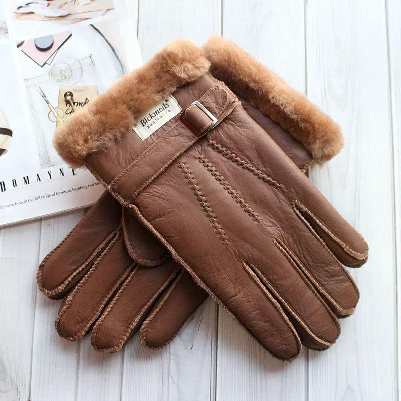Sheepskin Fur Gloves Men's Thick Winter Warm Large