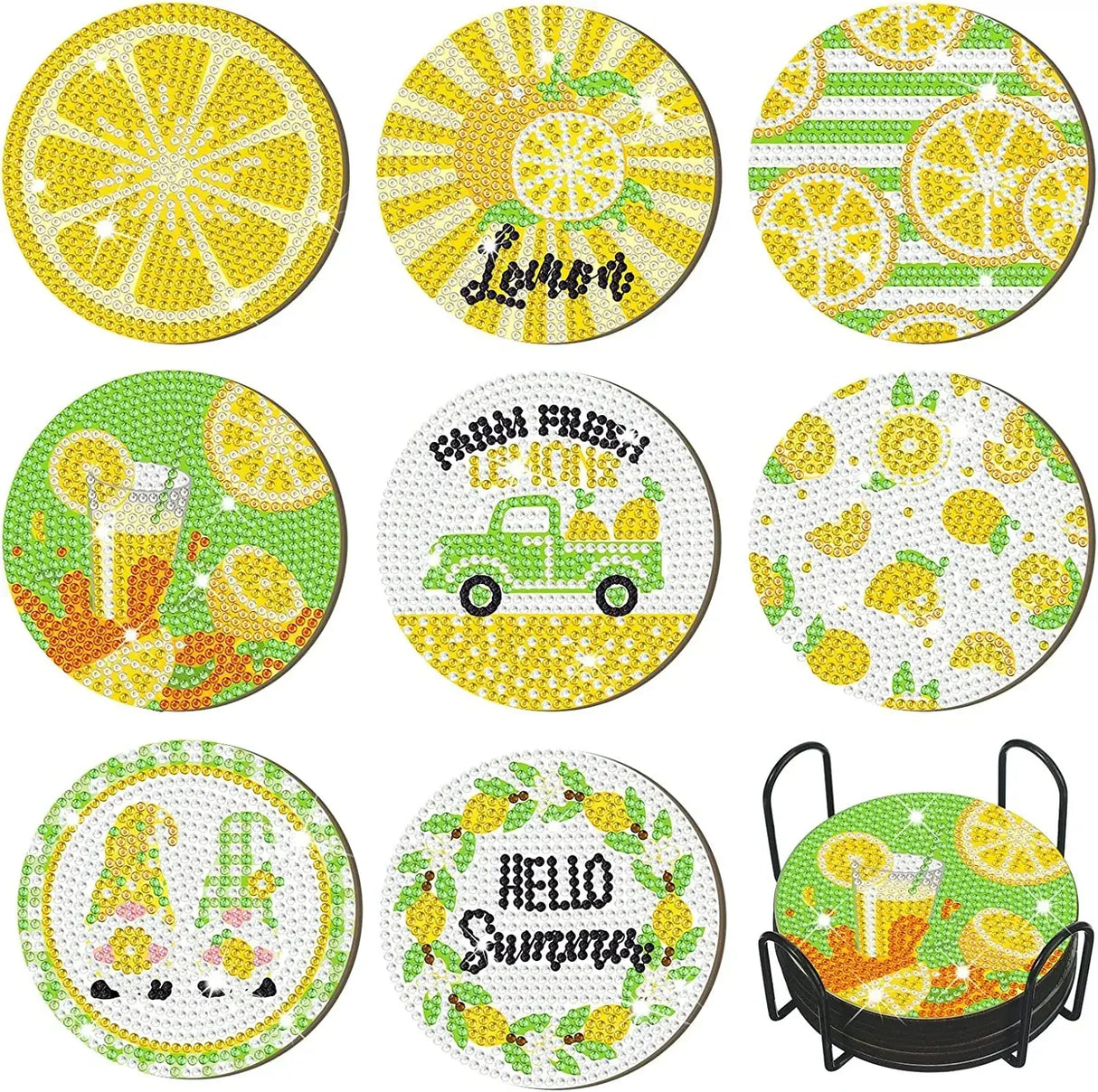 8Pcs DIY Diamonds Painting Coaster Animal Flower Non-slip