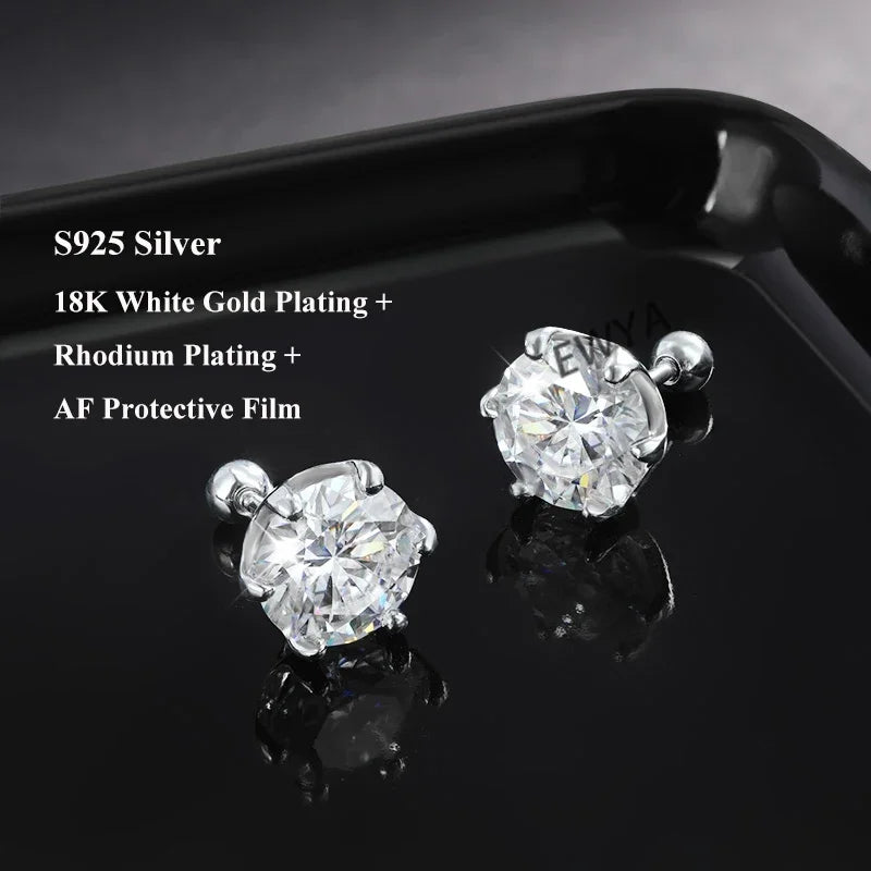 EWYA 0.5-2ct Moissanite Screw Stud Earrings D Color