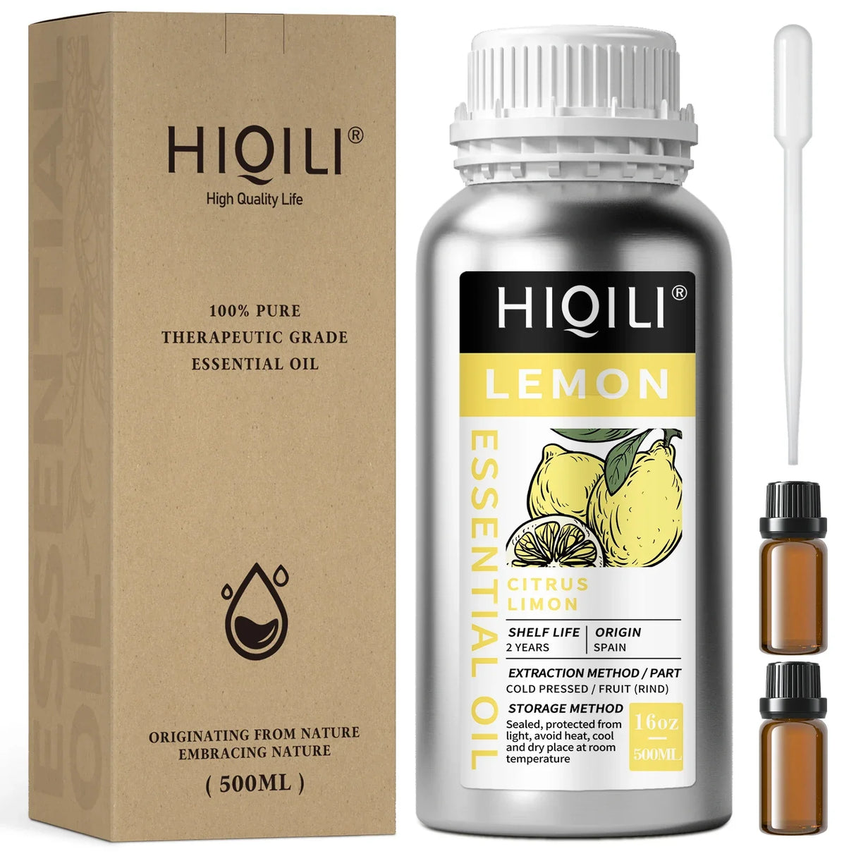 HIQILI 500ML Lemon Essential Oils,100% Pure Nature for Aromatherapy | Used for Diffuser,Humidifier,Massage | Clean and Steriliz