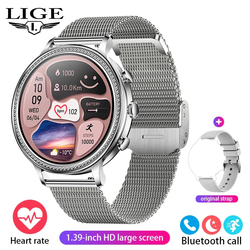 LIGE Luxury Smart Watches For Women Bluetooth Call