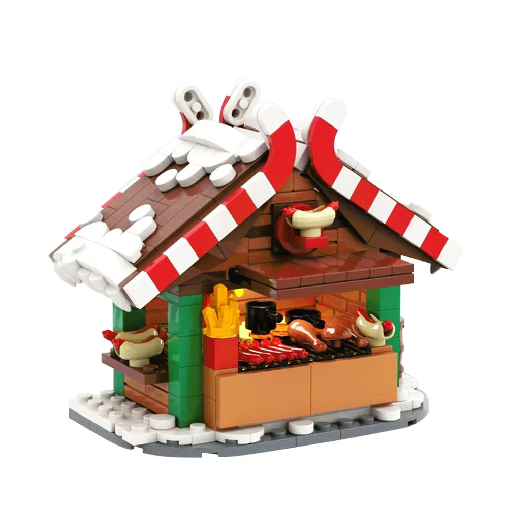Gobricks MOC Winter Street View Christmas Grilling Stand