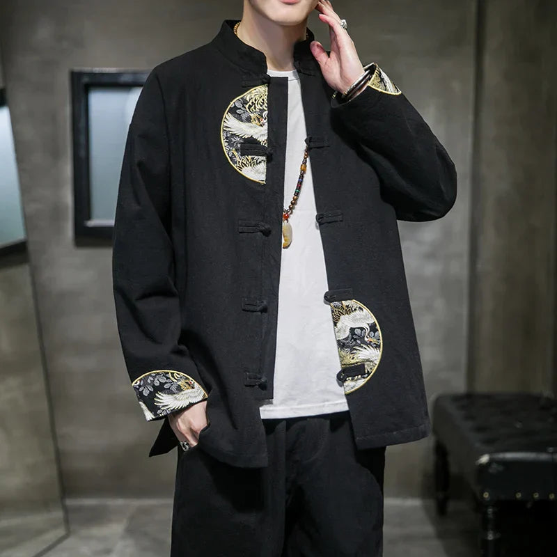 Men's Shirts Embroidered 2024 Spring Chinese Style Retro