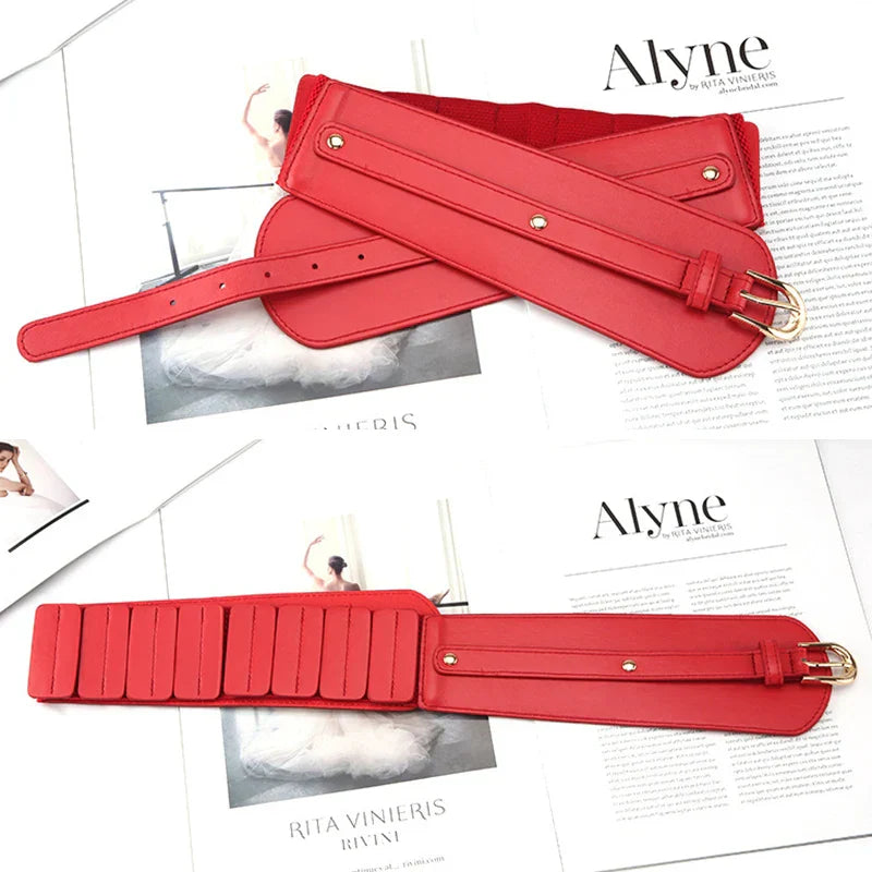 Ladies Wide Waist Straps Fashion Vintage Pu Leather