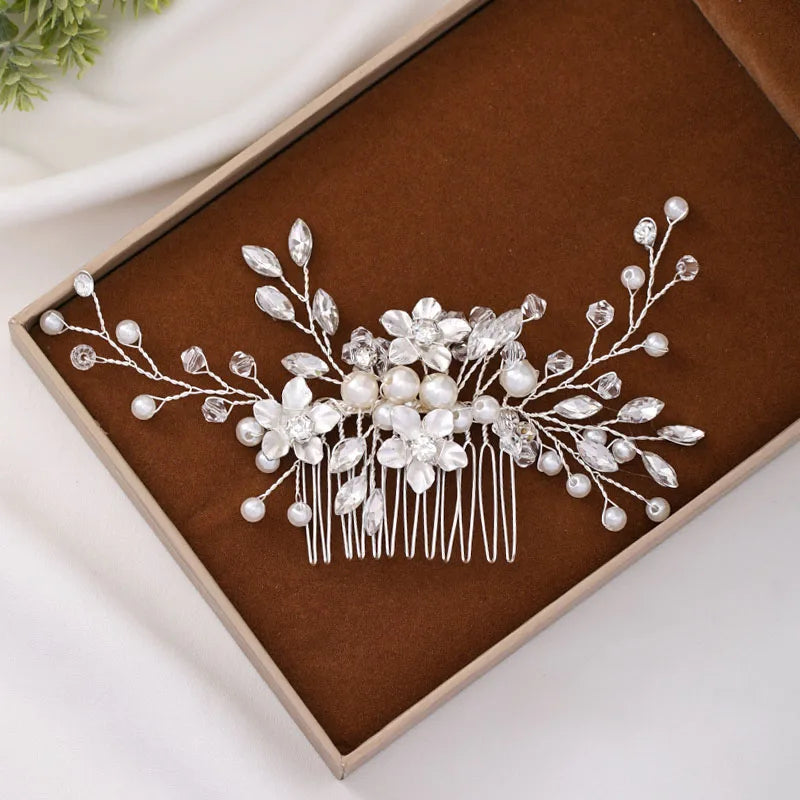 Silver Color Flower Hair Comb Clip Girls Handmade