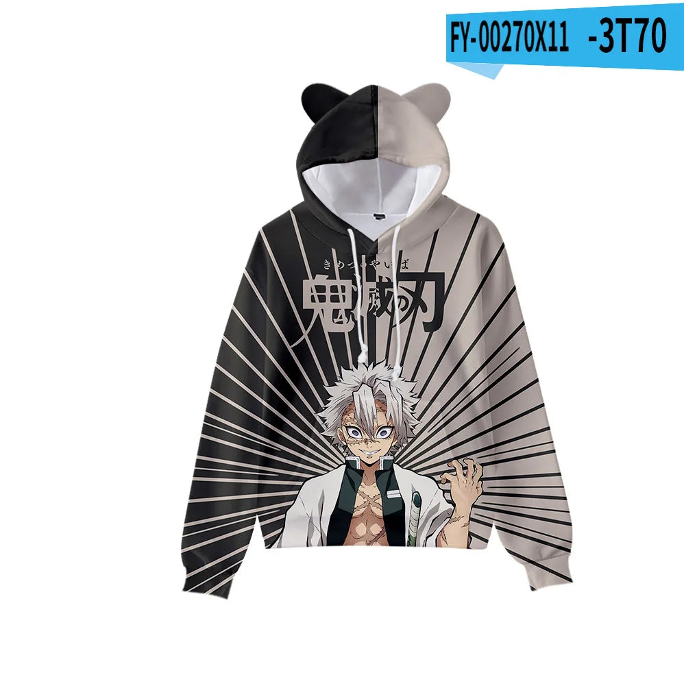 Anime Demon Slayer Hoodies Women Cat Ears Cartoon