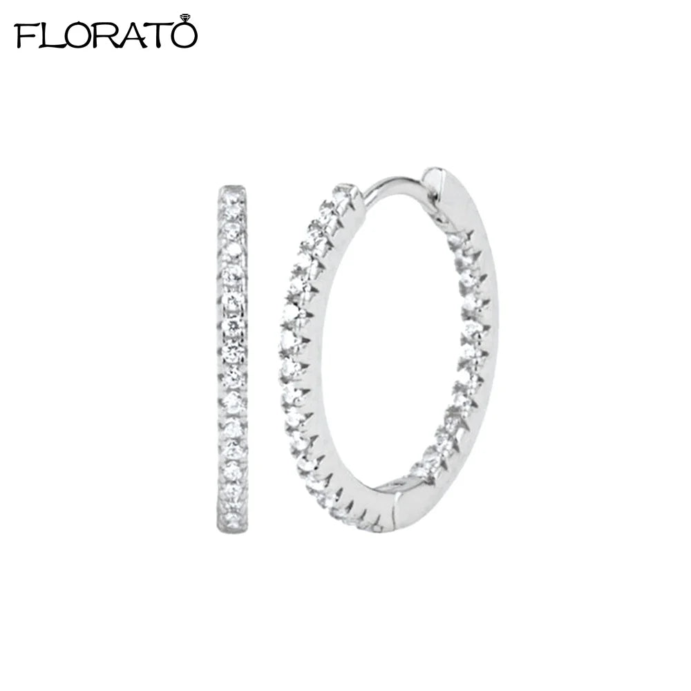 Minimalist 925 Silver Needle 15mm Crystal Hoop Earring