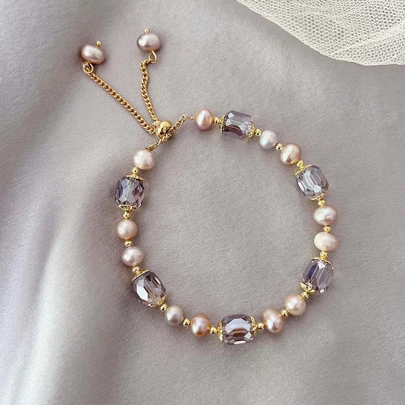 Vintage Purple Imitation Pearl Bracelet for Women Girls