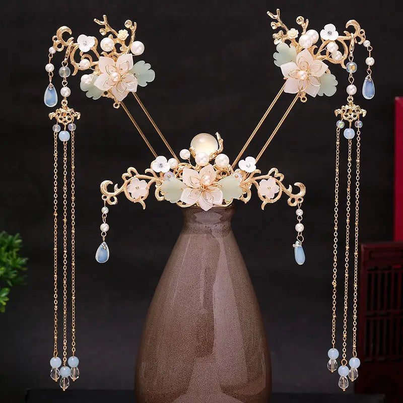 Chinese Hanfu Hair Accessories Set Long Fringed Vintage