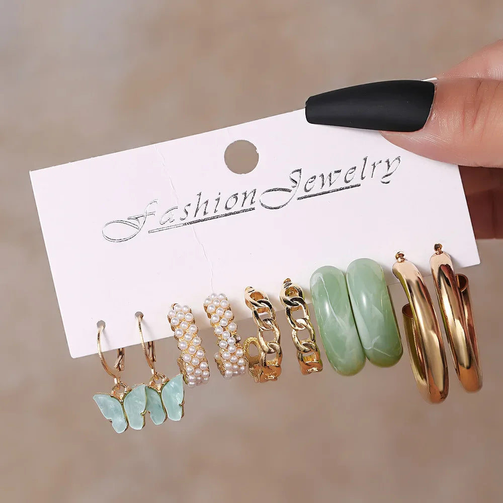 Simple Acrylic C-shaped Cut Earrings 5 Pairs Set