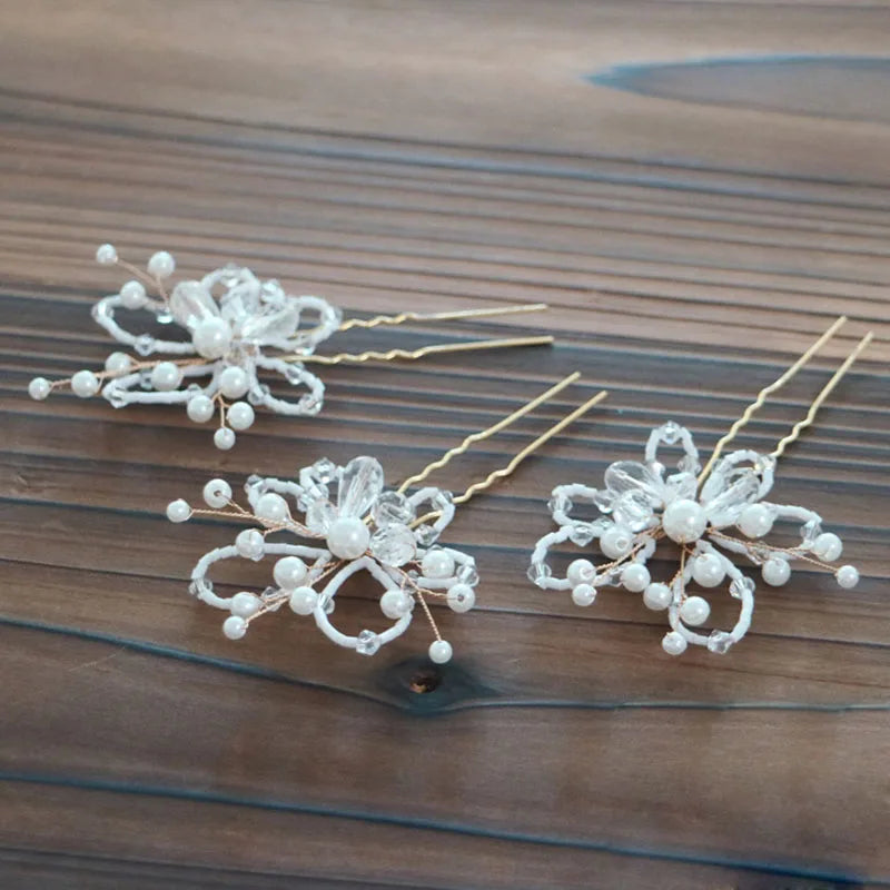 SLBRIDAL Handmade Rhinestones Crystal Pearls Bridal Hair Pin