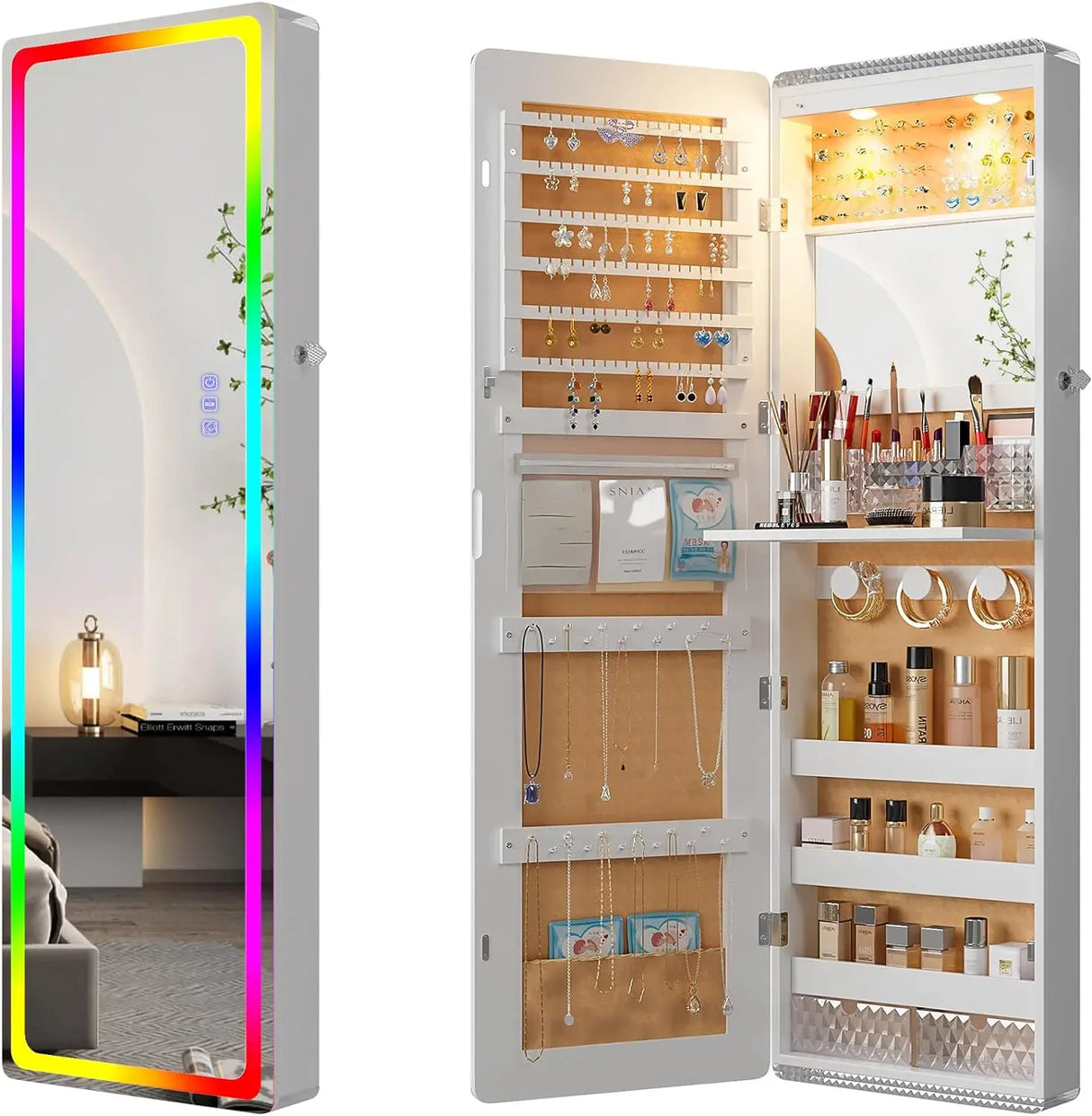 LED Mirror Jewelry Cabinet with RGB Lights,47.2" Wall