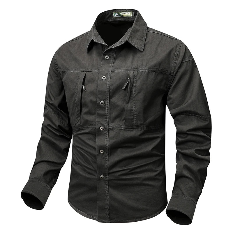 Casual Green Cargo Military Shirt Men'S Long Sleeve
