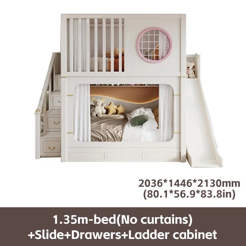 Modern High And Low Kids Bed With Ladder