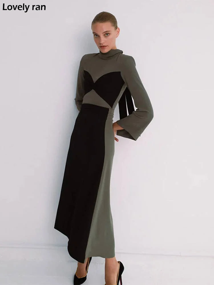 Sexy Patchwork Contrasting Colors Lace Up Dress Women