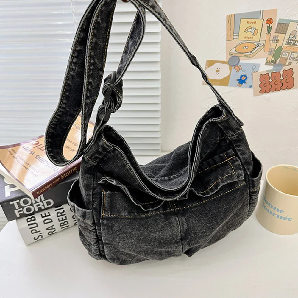 Denim Vintage Messenger Bag Retro Jeans Tote Bag