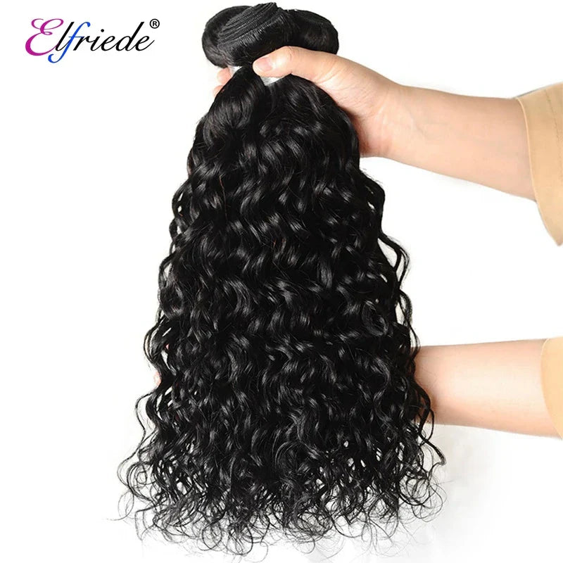 Elfriede Natural Black Water Wave Bundles with Frontal