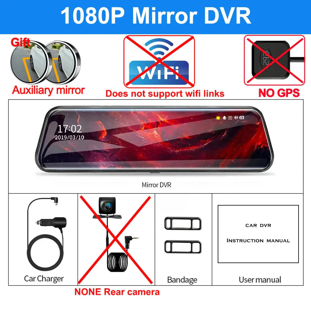 4K Front and Rear Camera Mirror GPS Car