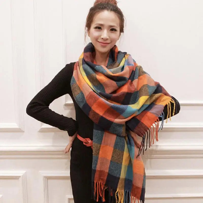 Winter Female Lattice Imitation Cashmere Scarf Autumn And