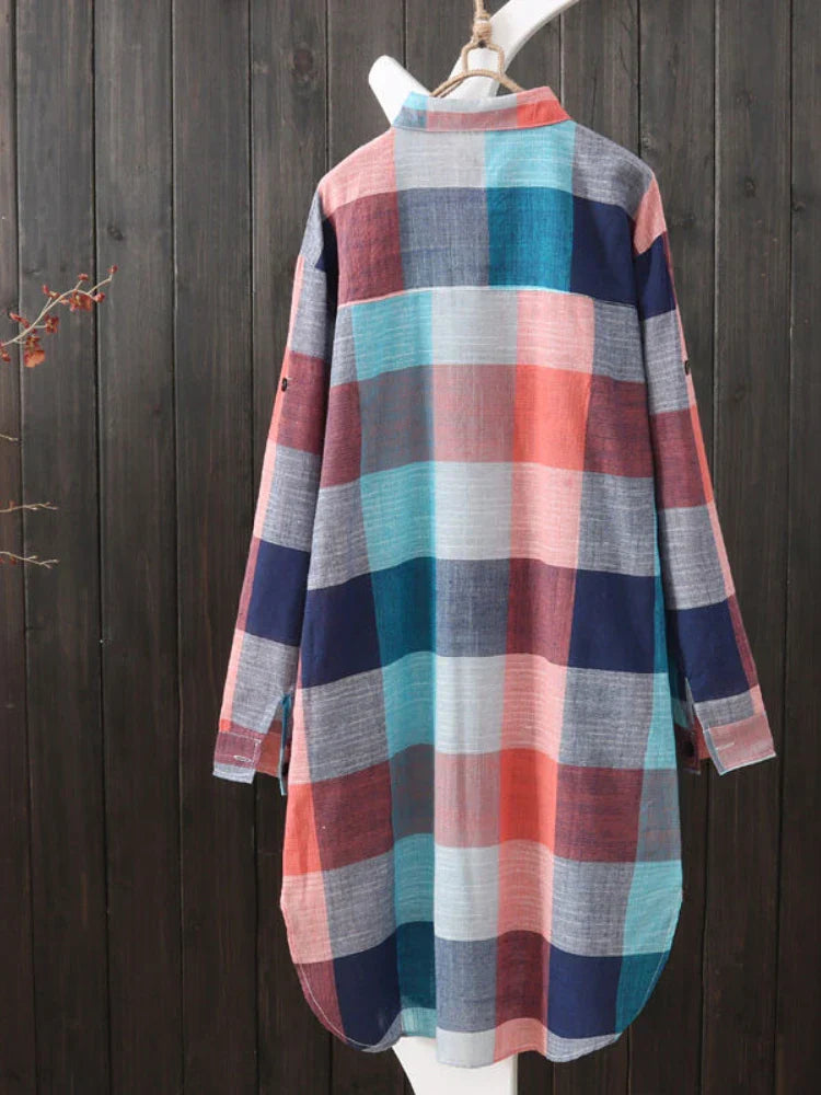 Plus Size Loose Plaid Blouse Women Cotton Shirt