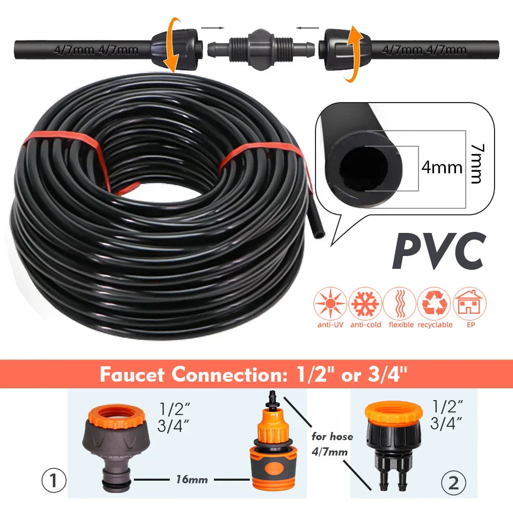 50-5M Garden Drip Irrigation System with Pump & Sprinklers