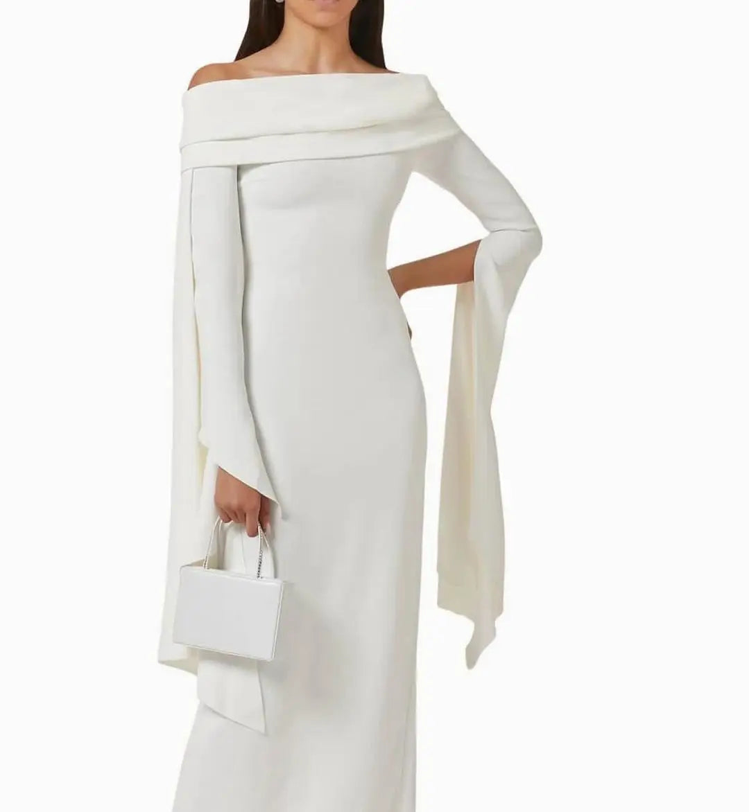 White Mermaid Dress Woman Long Sleeves Evening Dresses