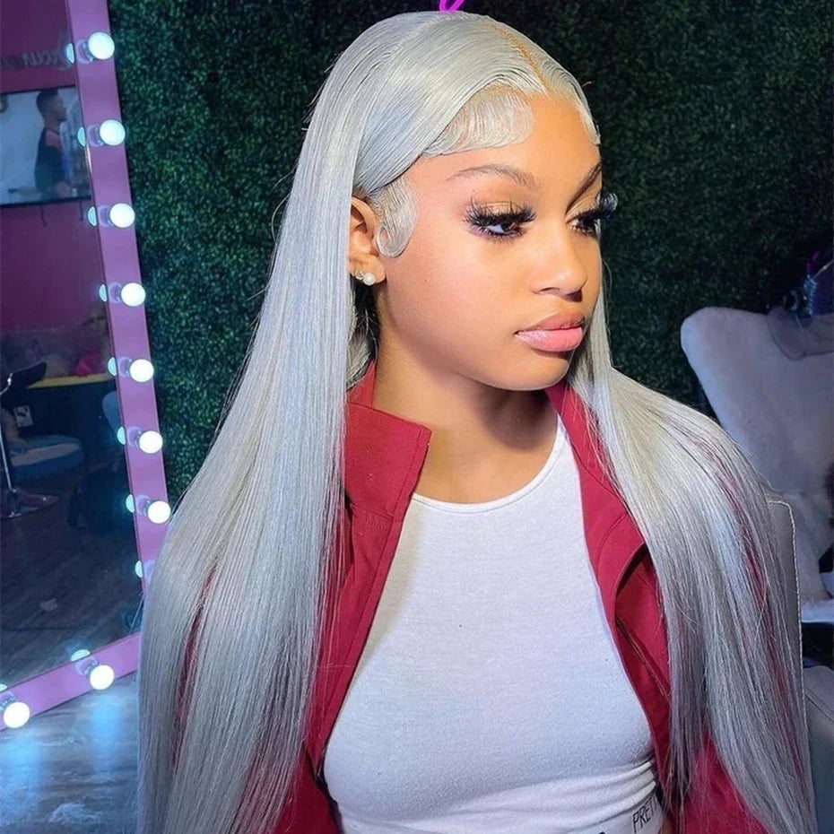 30 32Inch 13x4/13x6 Grey Straight Lace Frontal Human