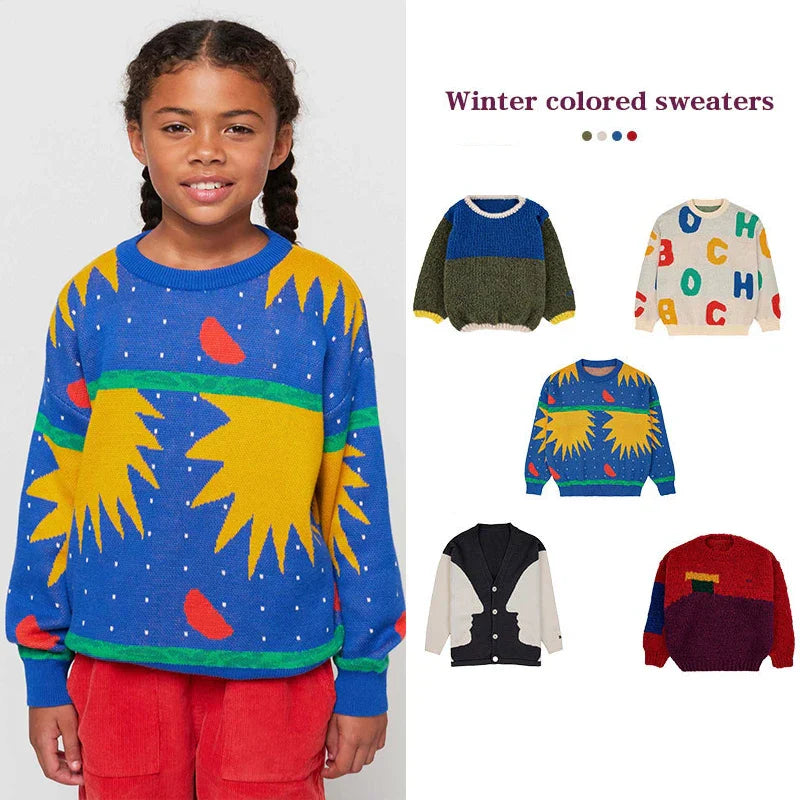 Children's Sweater Winter 23 Boys Colorblocked Pullover Warm