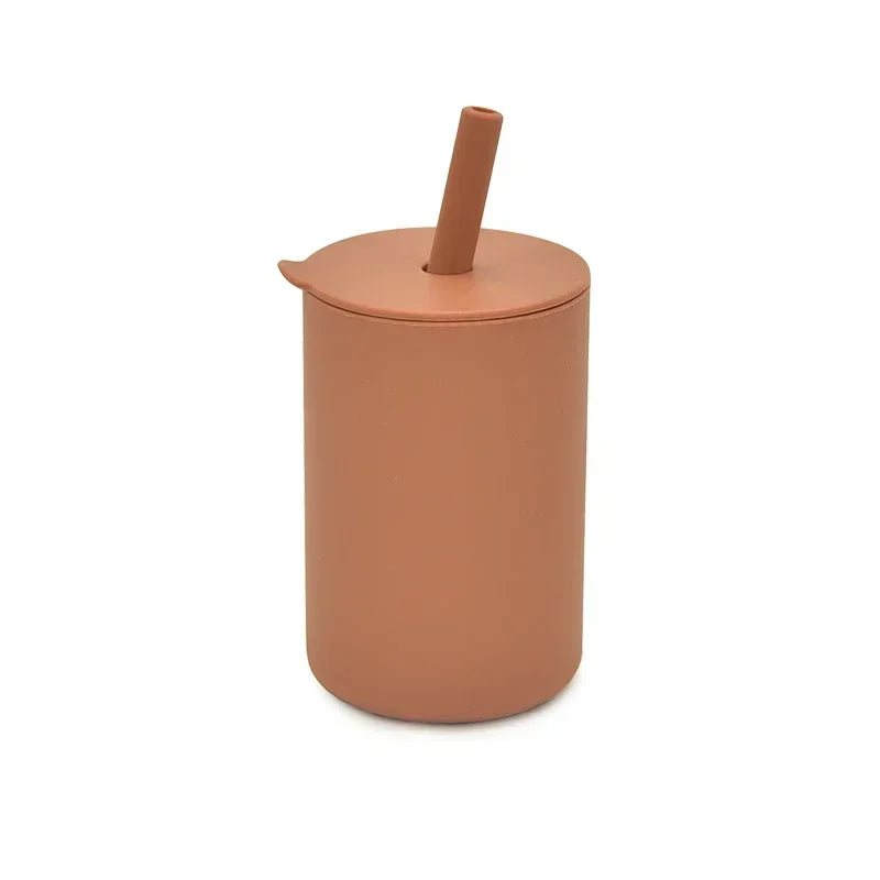 Baby Silicone Feeding Training Cutlery Liquid Straw Cup