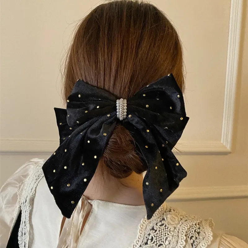 New Retro Flocking Bowknot Hair Clips Trendy Black