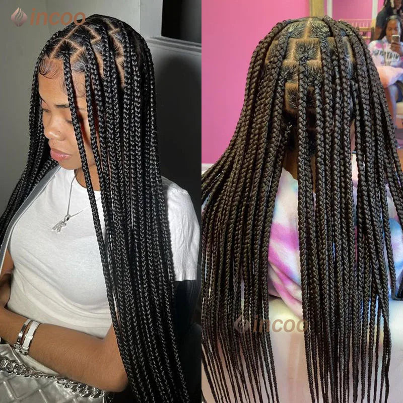 36" Full Lace Braided Wigs Synthetic Long Black