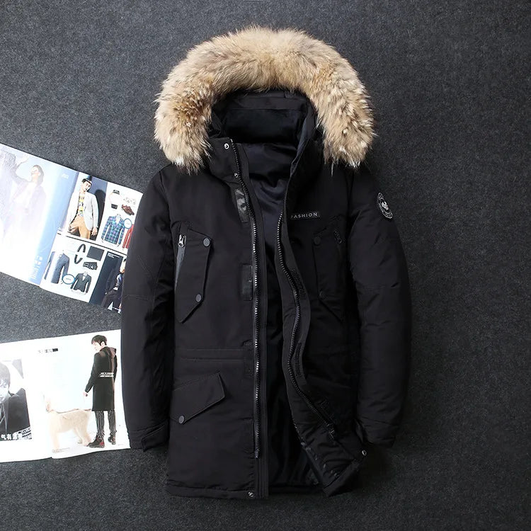 Men Winter Duck Down Coats Hooded Fur Collar