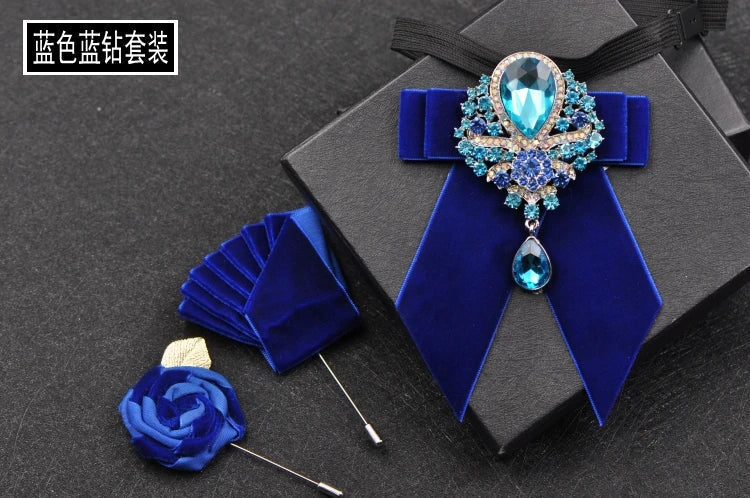 Men's Wedding Bow Tie Pins Set Luxury Rhinestone