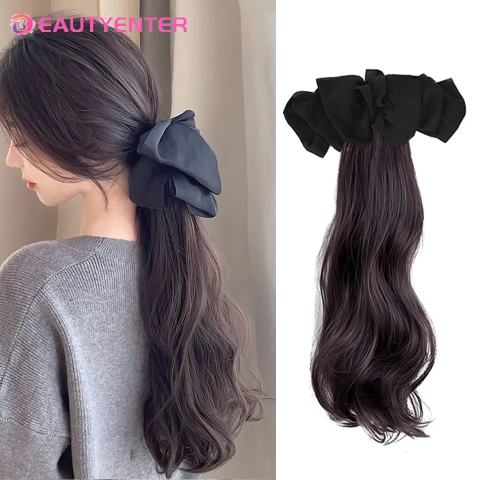 BEAUTYENTER Synthetic Straight Long Wig Hair Ponytail Grab
