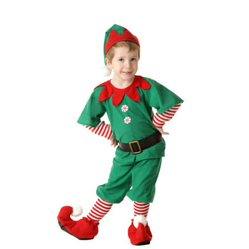 Boys Christmas Elf Costume Girls Xmas Santa Claus