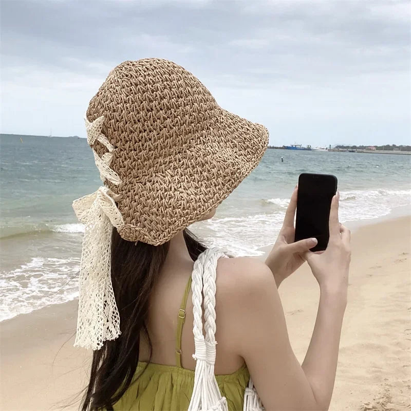 Women's Large Brim Straw Beach Hats Girl Cap