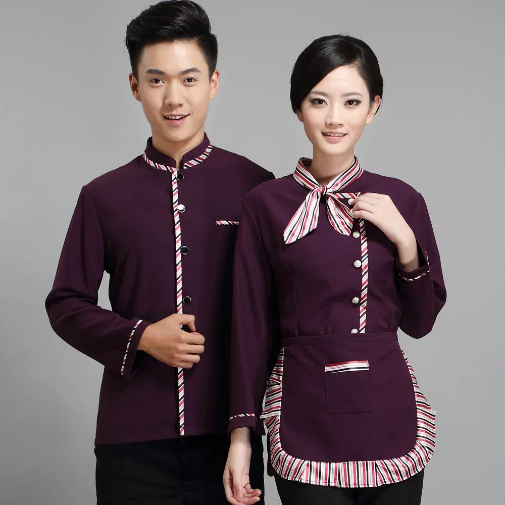 Long Sleeve Hotel Waiter Uniform Female Restaurant Topapron