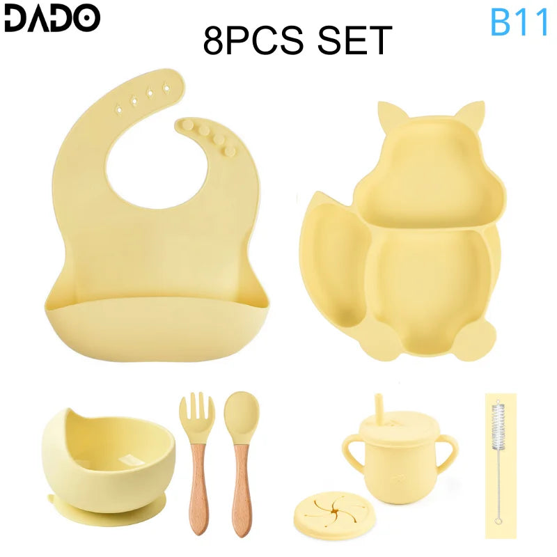 Baby Feeding Set Silicone Suction Bowls Divided Plates