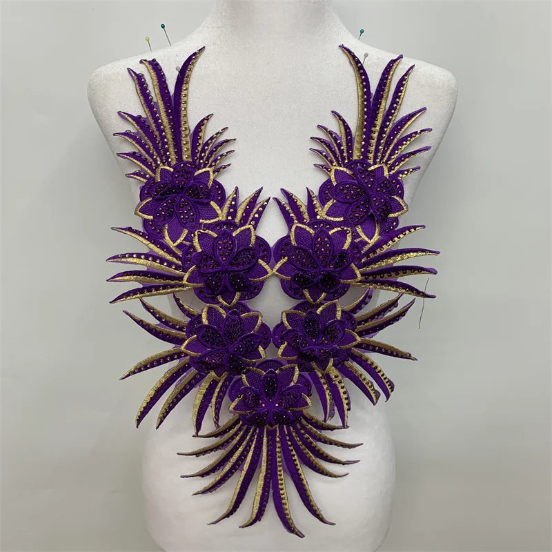 Africa Black Flower Neckline Collar Lace Applique Fabric