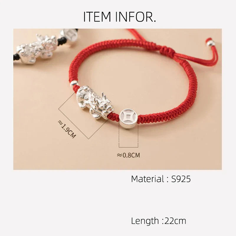 Fit 22cm 999 Silver Rope Bracelets Women PiXiu