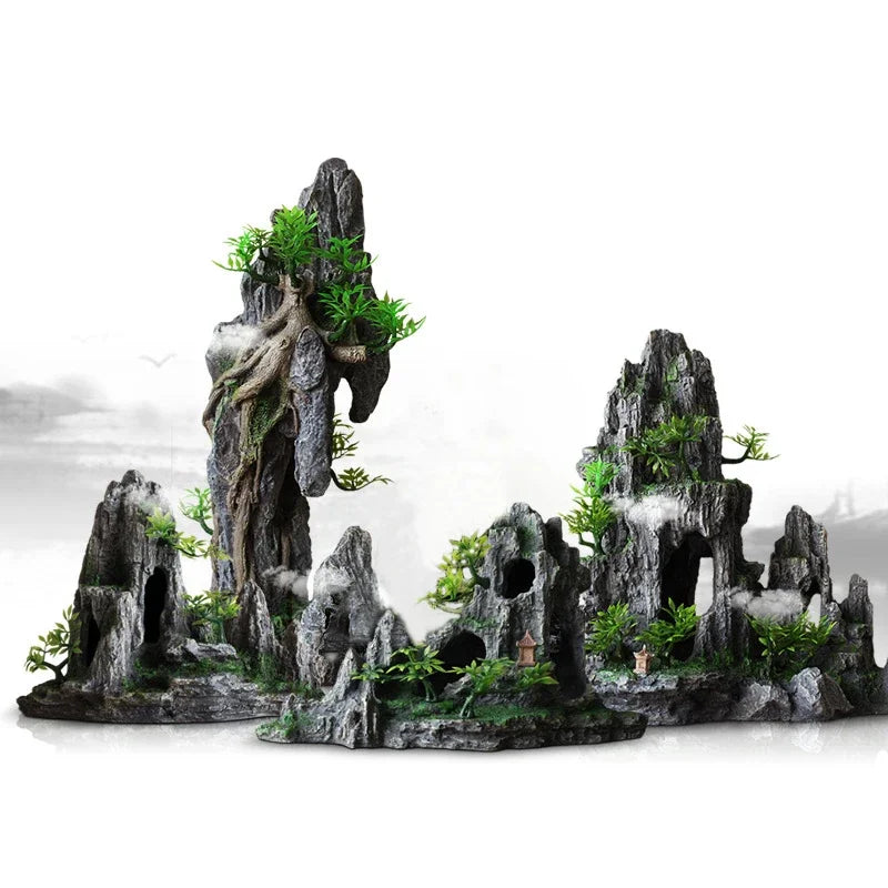 Large Resin Aquarium Fish Tank Mountain View Oranment