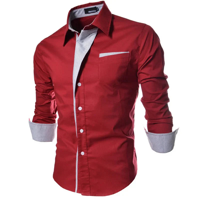 Mens Striped Shirts Long Sleeved Business Slim Fit