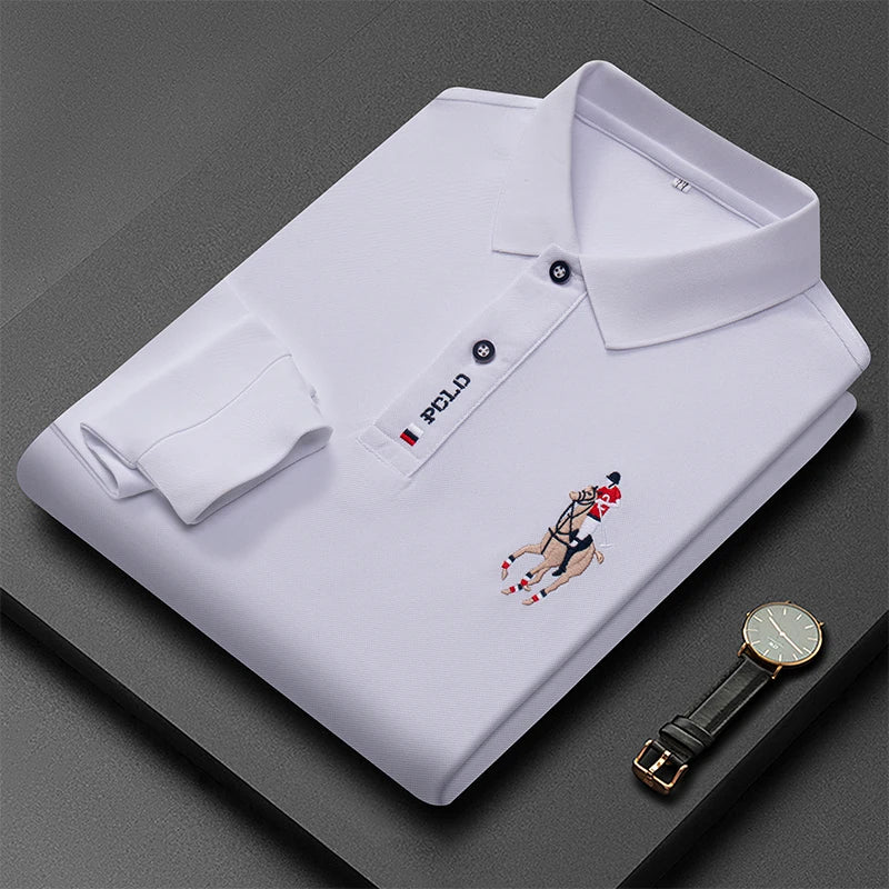 Designer Quality Men's Polo Shirt Autumn Lapel Embroidered