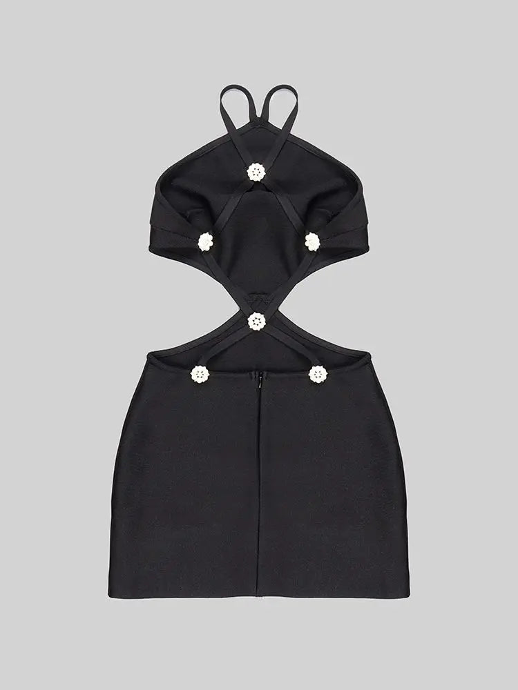 Women Summer Fashion Sexy Backless Pearl Crystal Black