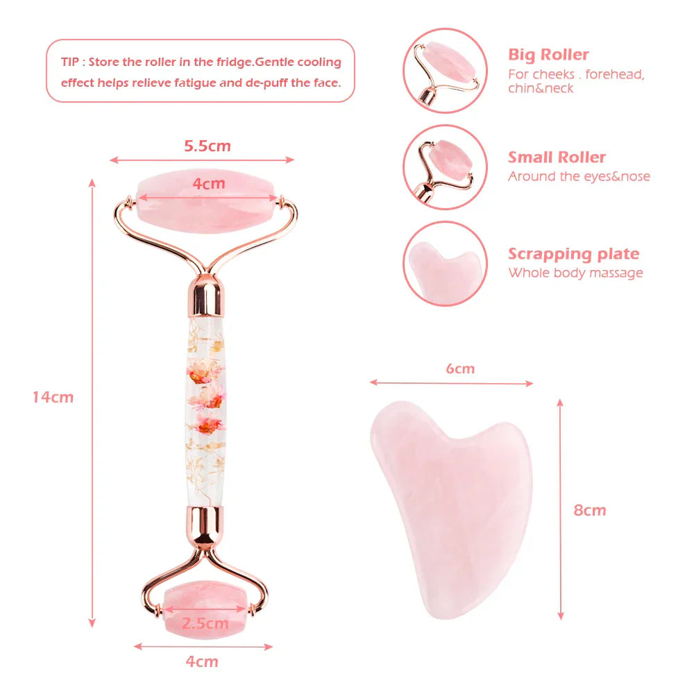 Natural Jade Roller Gua Sha Set Massager for