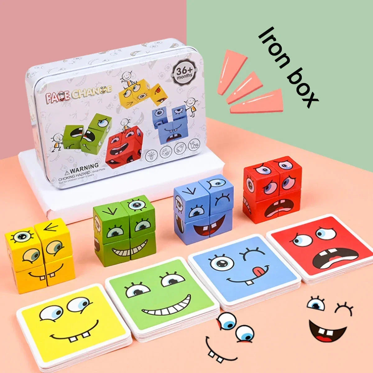 Wooden Face Changing Cube Toys Building Blocks Cartoon