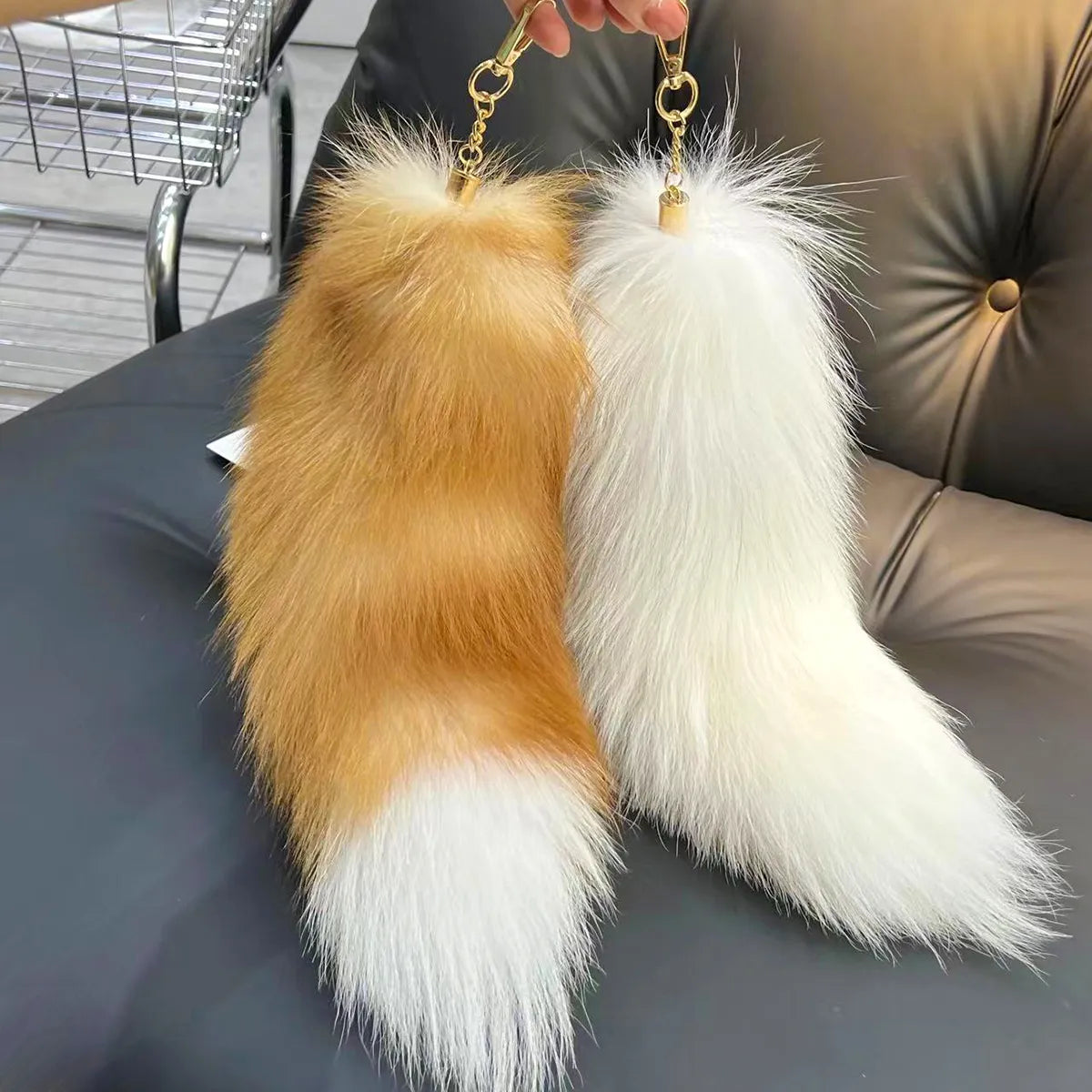 Real Fox Fur Tail Keychain Wolf Tail Fur