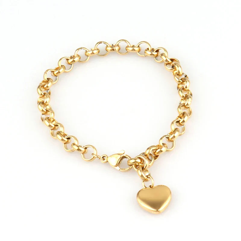 Heart Pendant Stainless Steel Bracelet Women Fashion 316L
