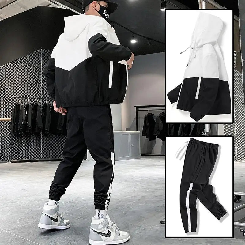 Men Tracksuit Casual Joggers Hooded Sportswear Jackets And