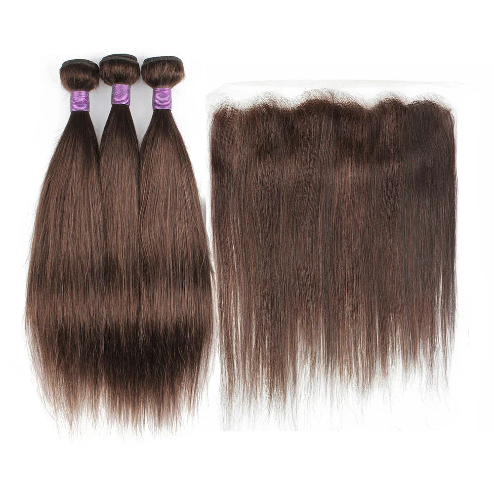 Dark Brown 3 Bundles With Frontal 220gLot Color